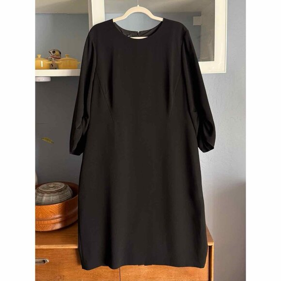 Lafayette 148 New York Wynona Finesse Crepe Shift Dress Black $598 - Picture 2 of 11